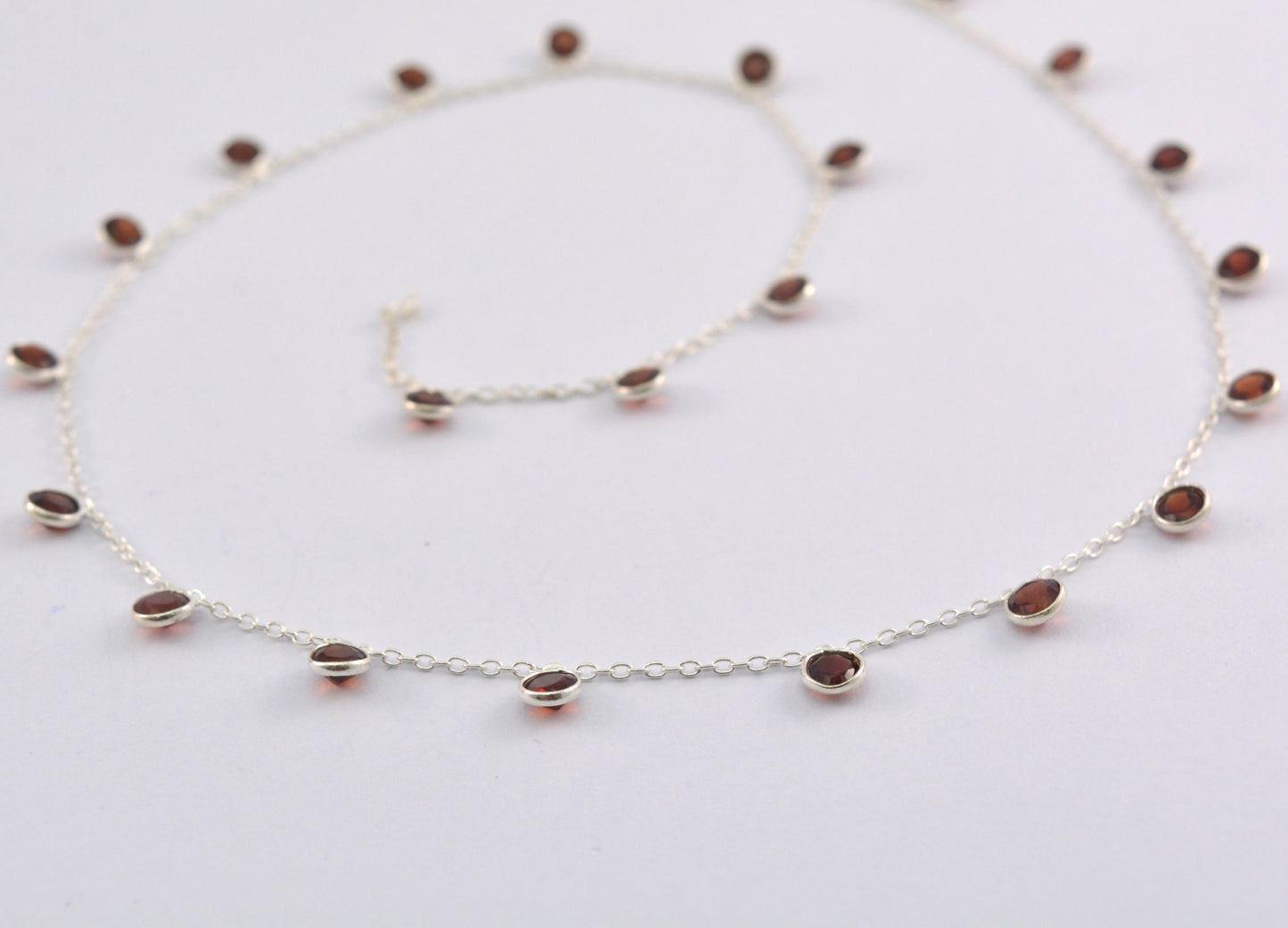 Graceful 925 Silver Gold Rosary Chain - Garnet 4mm