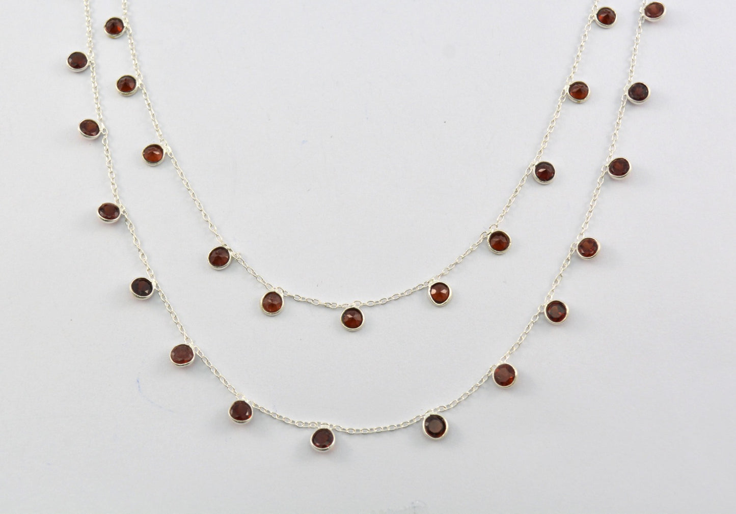 Graceful 925 Silver Gold Rosary Chain - Garnet 4mm