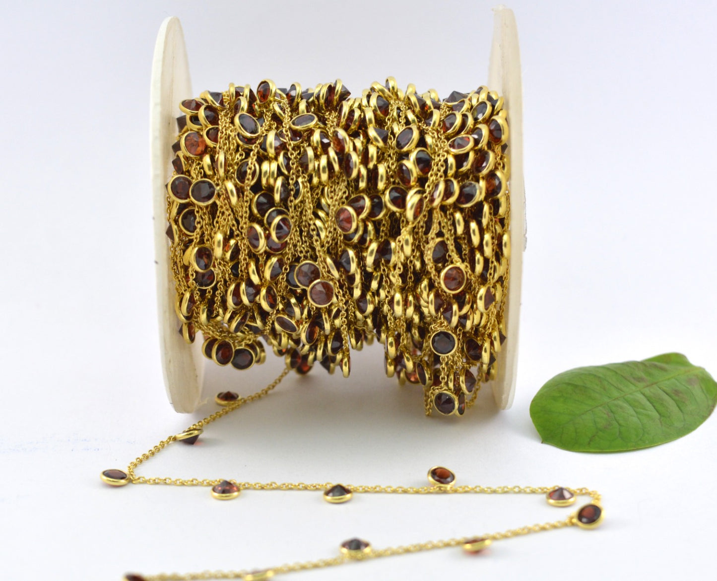 Graceful 925 Silver Gold Rosary Chain - Garnet 4mm