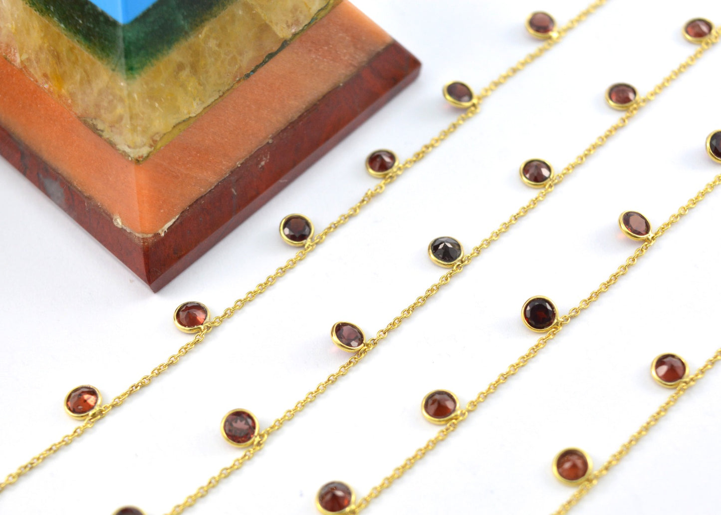 Graceful 925 Silver Gold Rosary Chain - Garnet 4mm