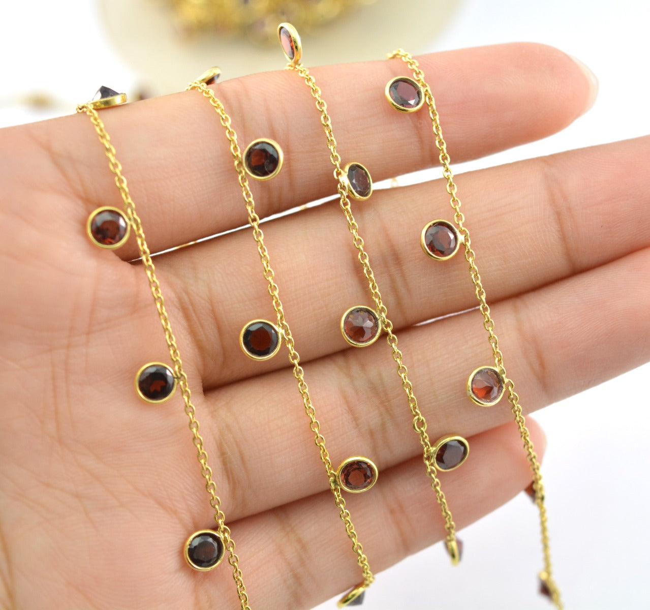 Graceful 925 Silver Gold Rosary Chain - Garnet 4mm