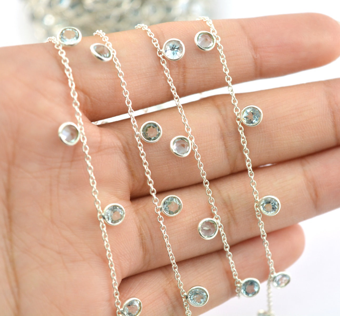 Stylish Rosary Chain - Topaz 925 Silver Gold 4mm