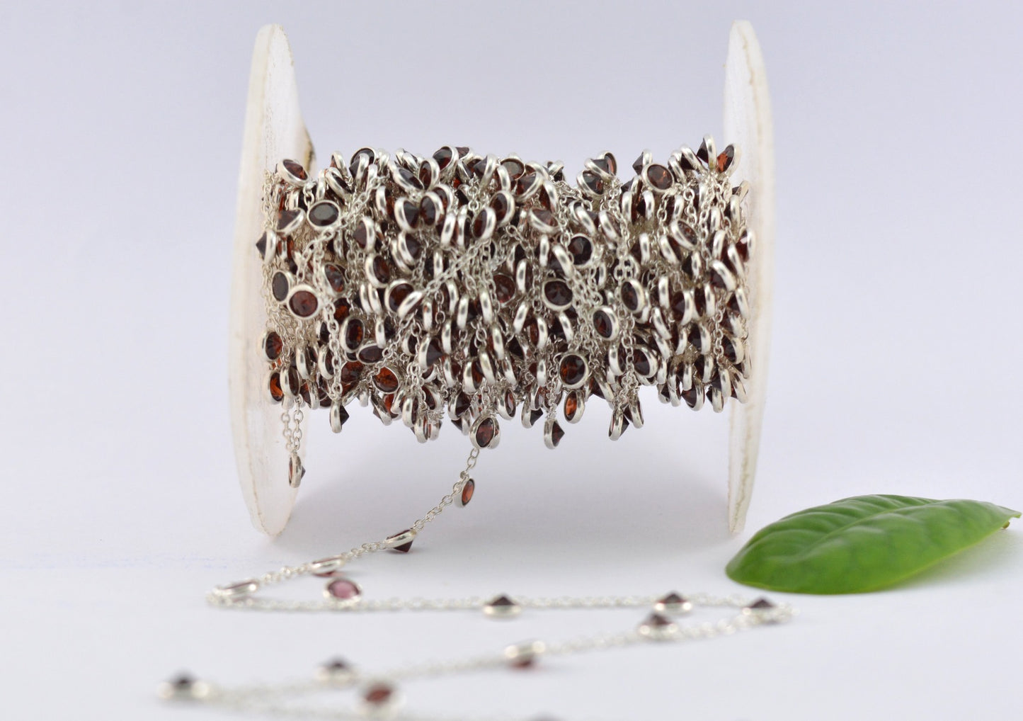 Garnet Rosary Chain - 925 Silver Gold, 3mm