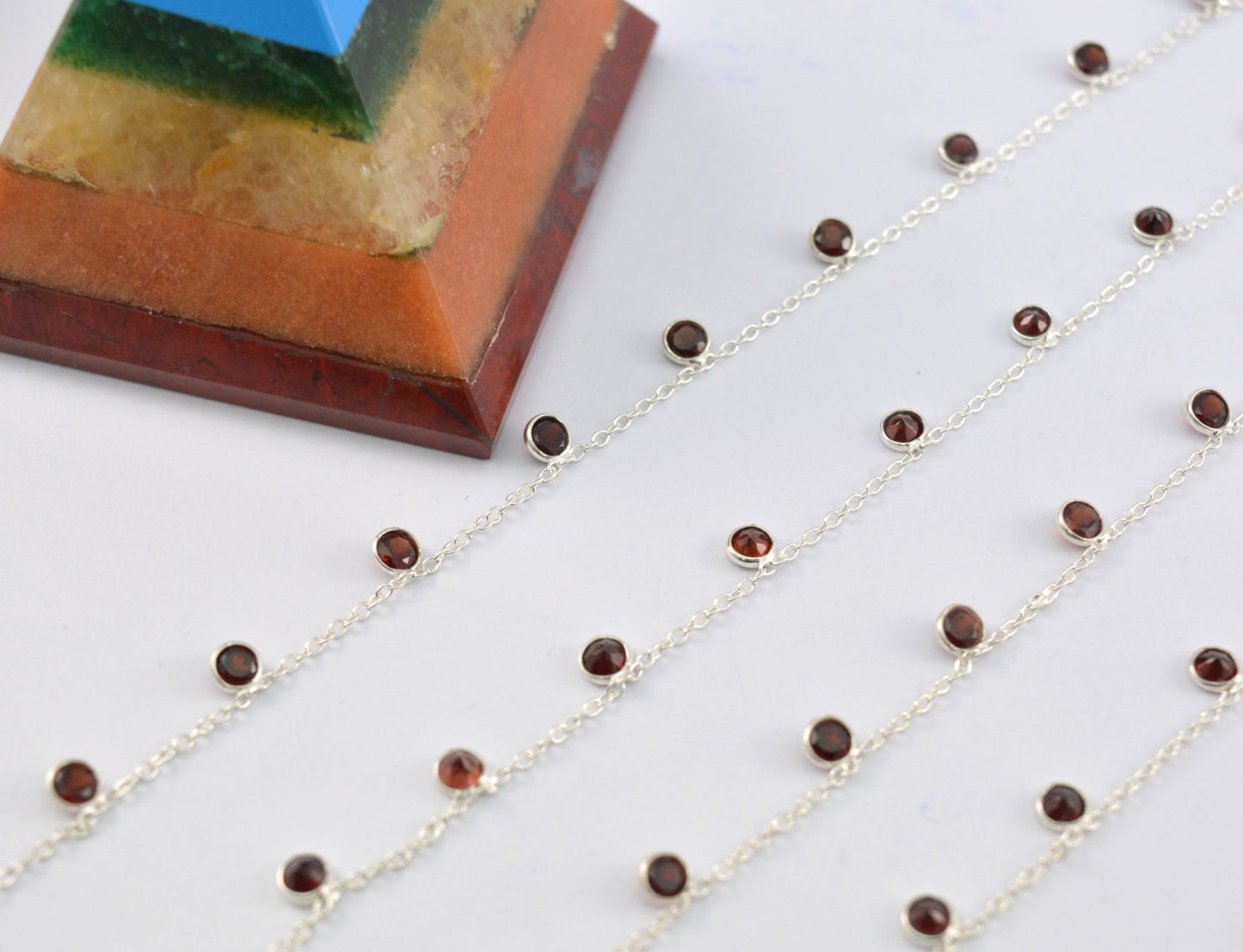 Garnet Rosary Chain - 925 Silver Gold, 3mm