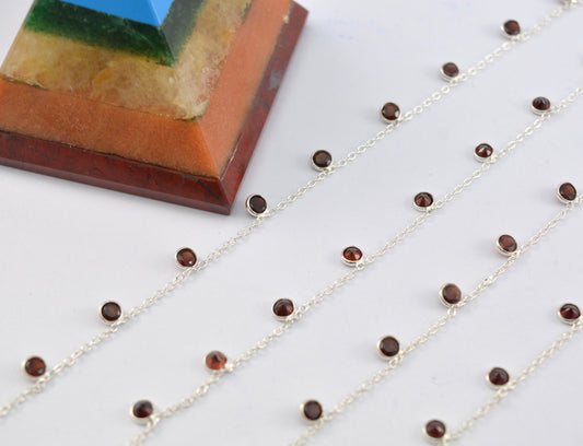 Garnet Rosary Chain - 925 Silver Gold, 3mm