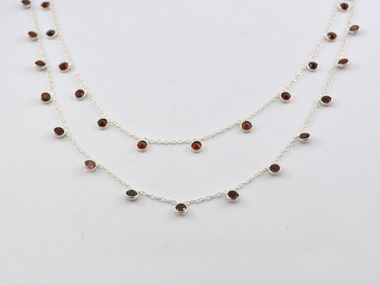 Garnet Rosary Chain - 925 Silver Gold, 3mm - view 3