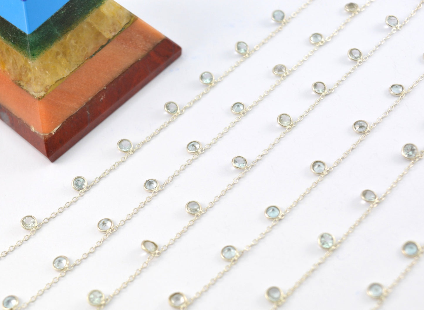 Topaz Rosary Chain - 925 Silver Gold, 3mm