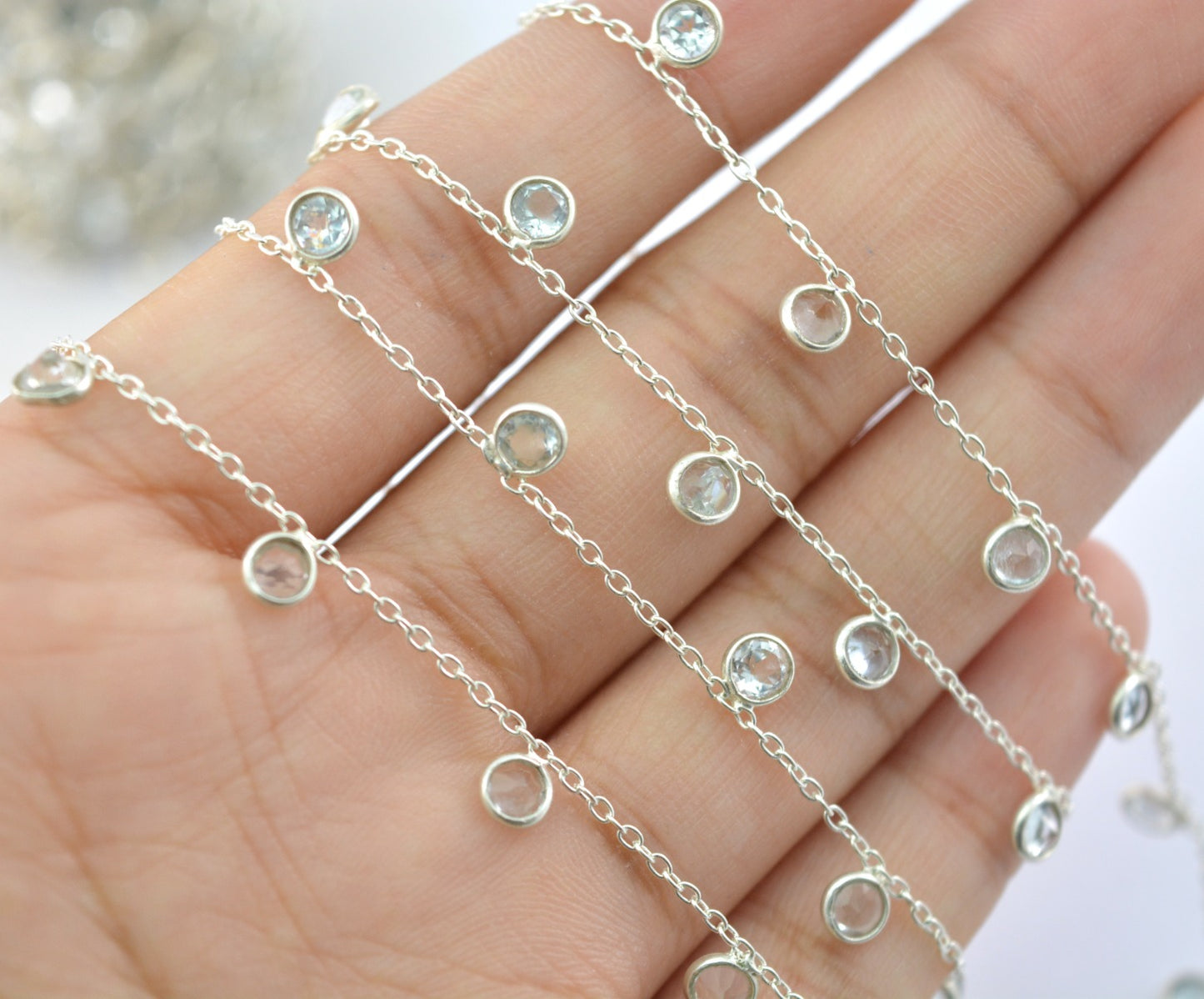 Topaz Rosary Chain - 925 Silver Gold, 3mm