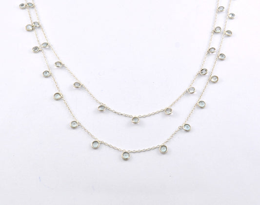 Blue Topaz Rosary Chain, 925 Sterling Silver, 3mm Faceted - view 3
