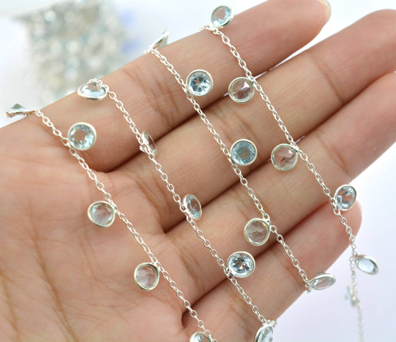 Topaz Rosary Chain - 925 Silver Gold, 3mm