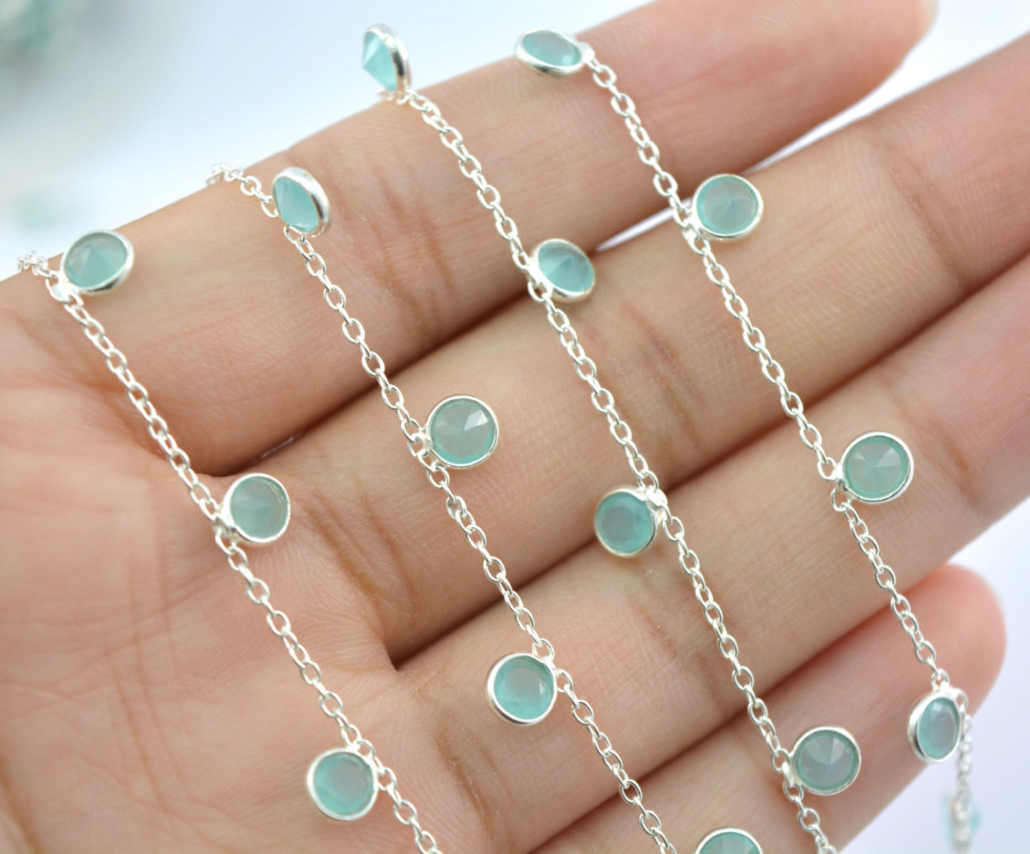 925 Silver Gold Rosary Chain with Stone - 4mm #2