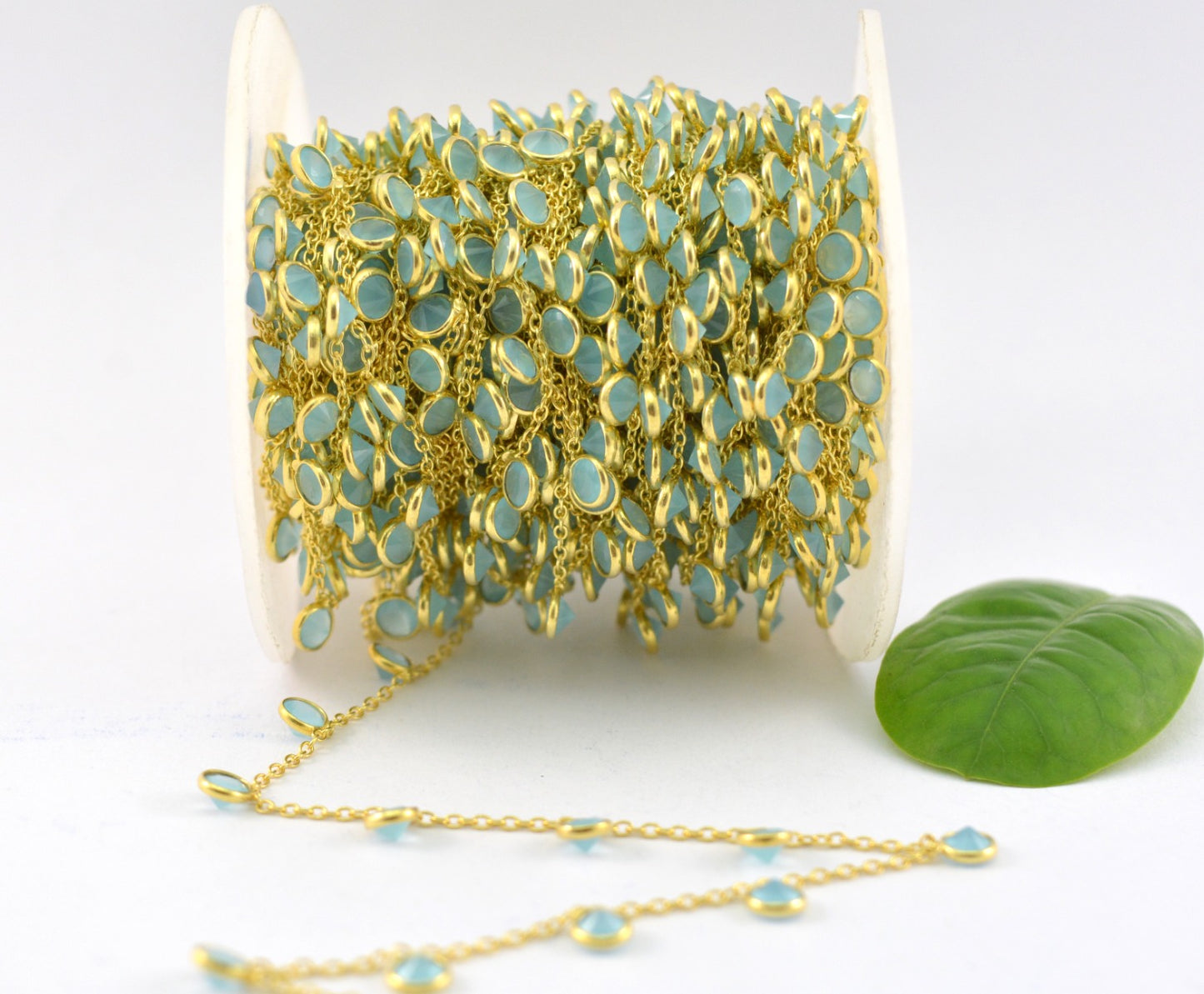 Chalcedony Rosary Chain - 925 Silver Gold, 4mm