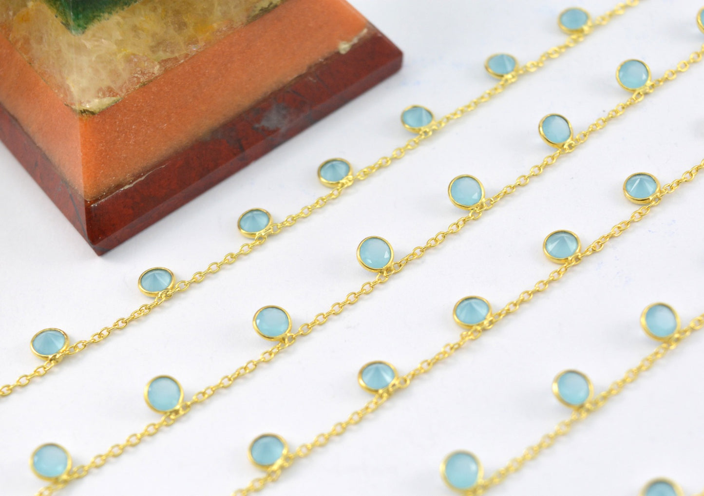 Chalcedony Rosary Chain - 925 Silver Gold, 4mm