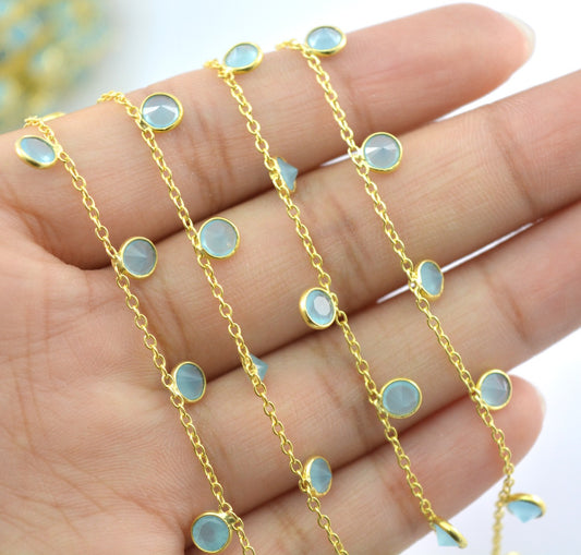 Chalcedony Rosary Chain - 925 Silver Gold, 4mm