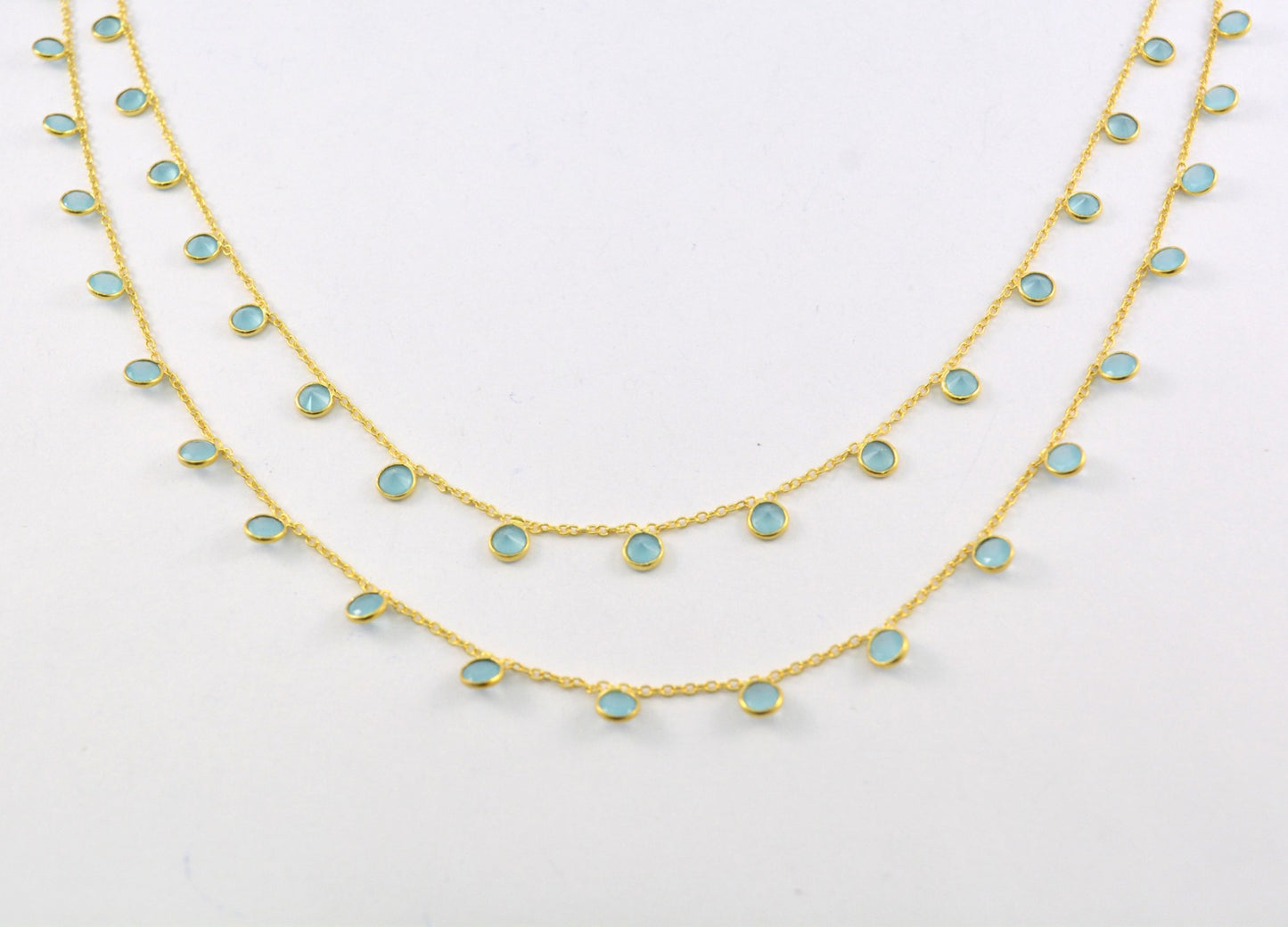 Chalcedony Rosary Chain - 925 Silver Gold, 4mm