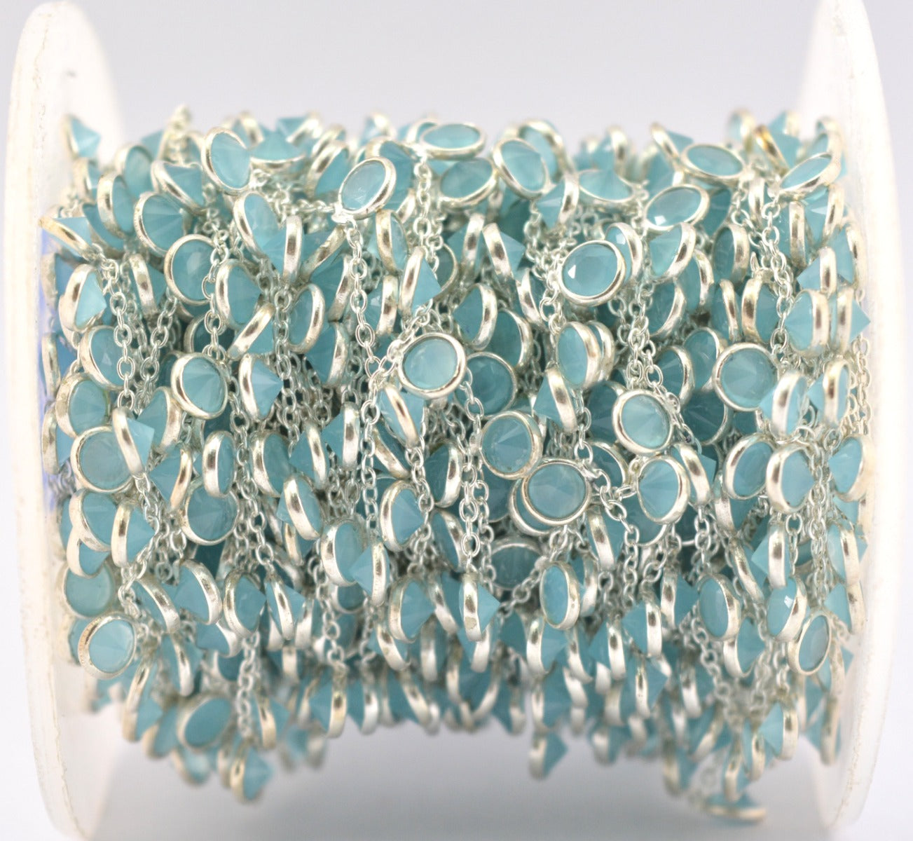 Chalcedony Rosary Chain - 925 Silver Gold, 4mm