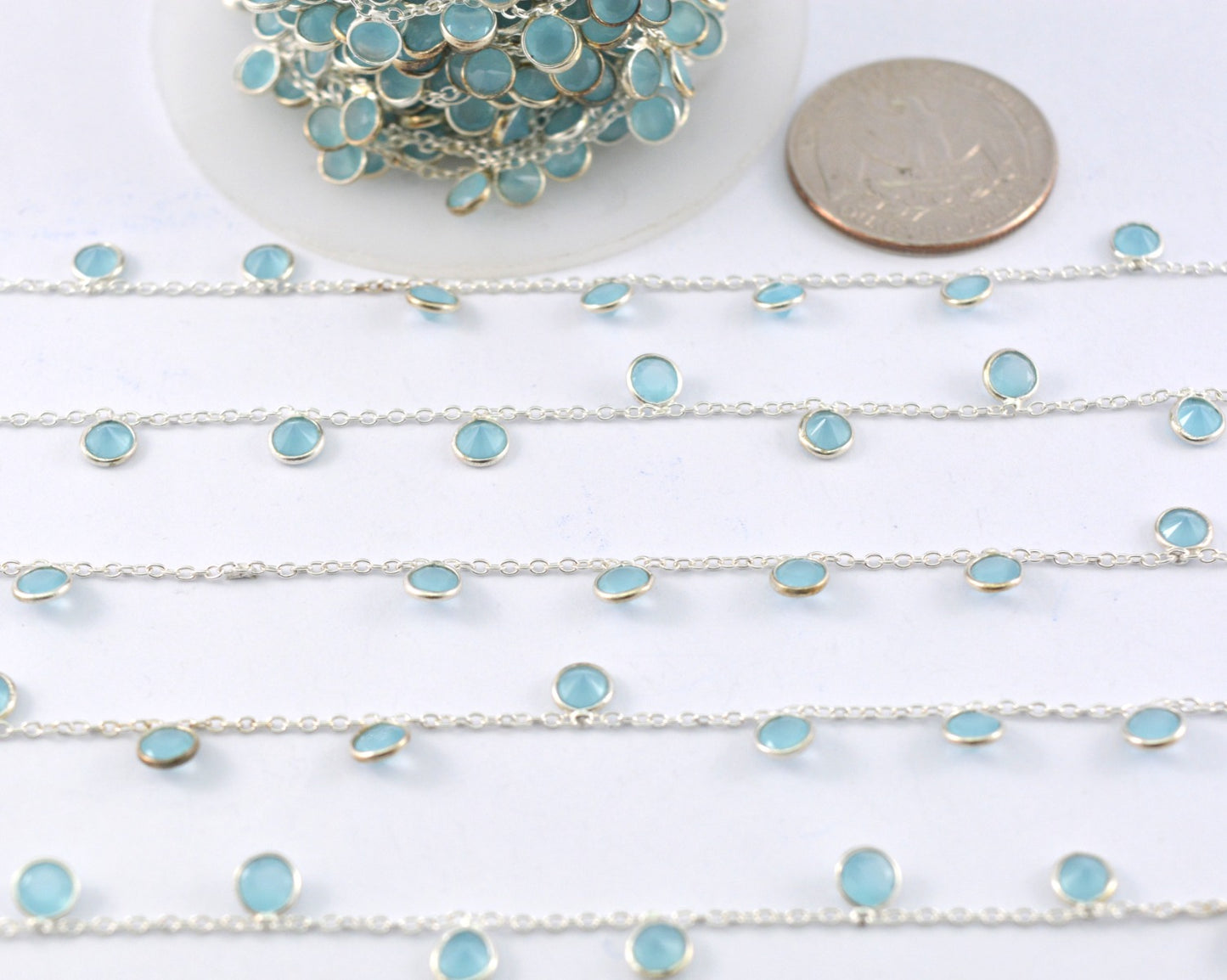 Chalcedony Rosary Chain - 925 Silver Gold, 4mm