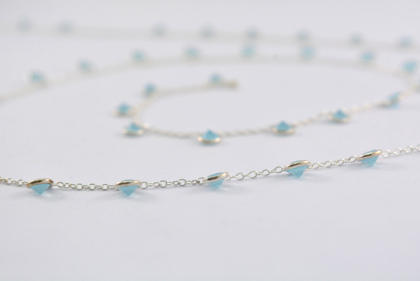 Chalcedony Rosary Chain - 925 Silver Gold, 4mm