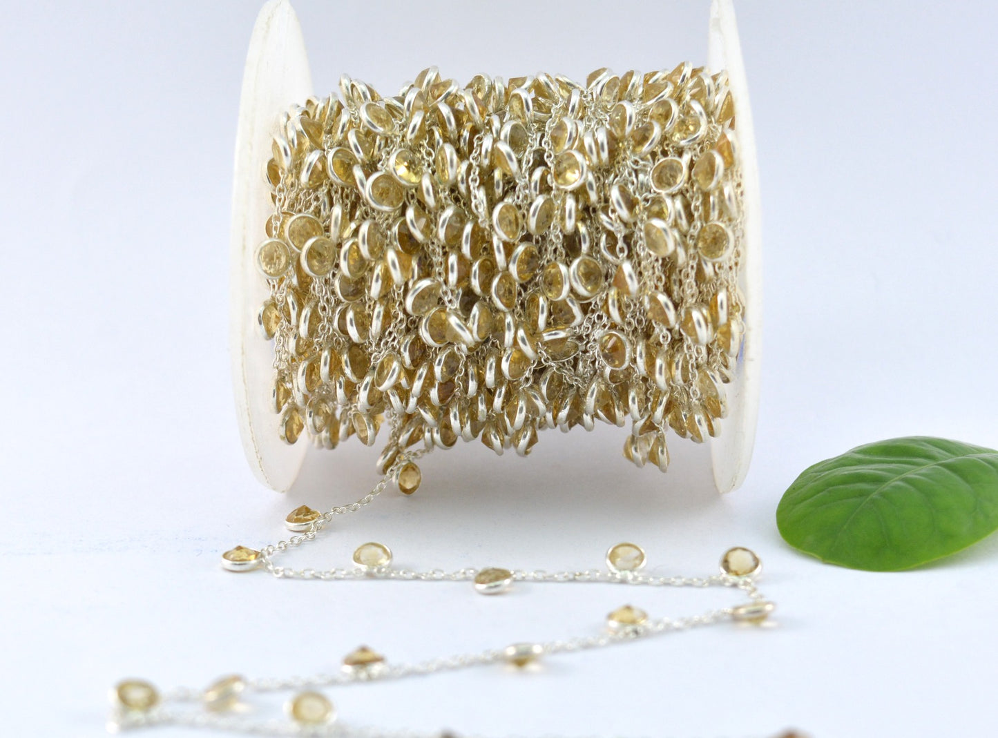 Citrine Rosary Chain - 925 Silver Gold, 4mm