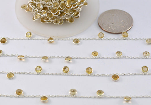 Citrine Rosary Chain - 925 Silver Gold, 4mm