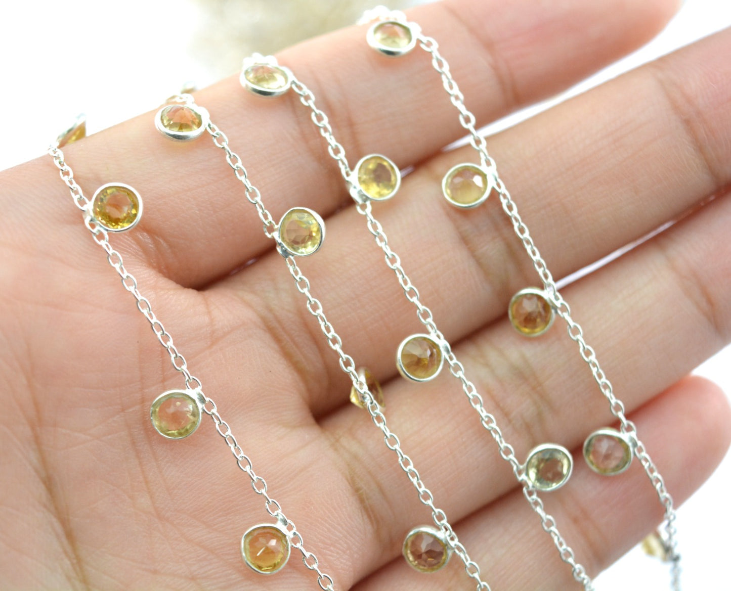 Citrine Rosary Chain - 925 Silver Gold, 4mm