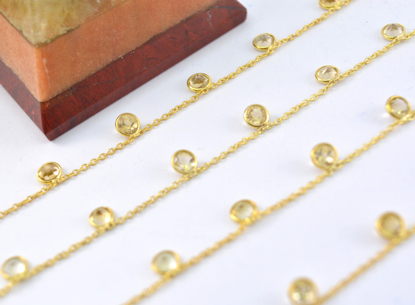 Citrine Rosary Chain - 925 Silver Gold, 4mm