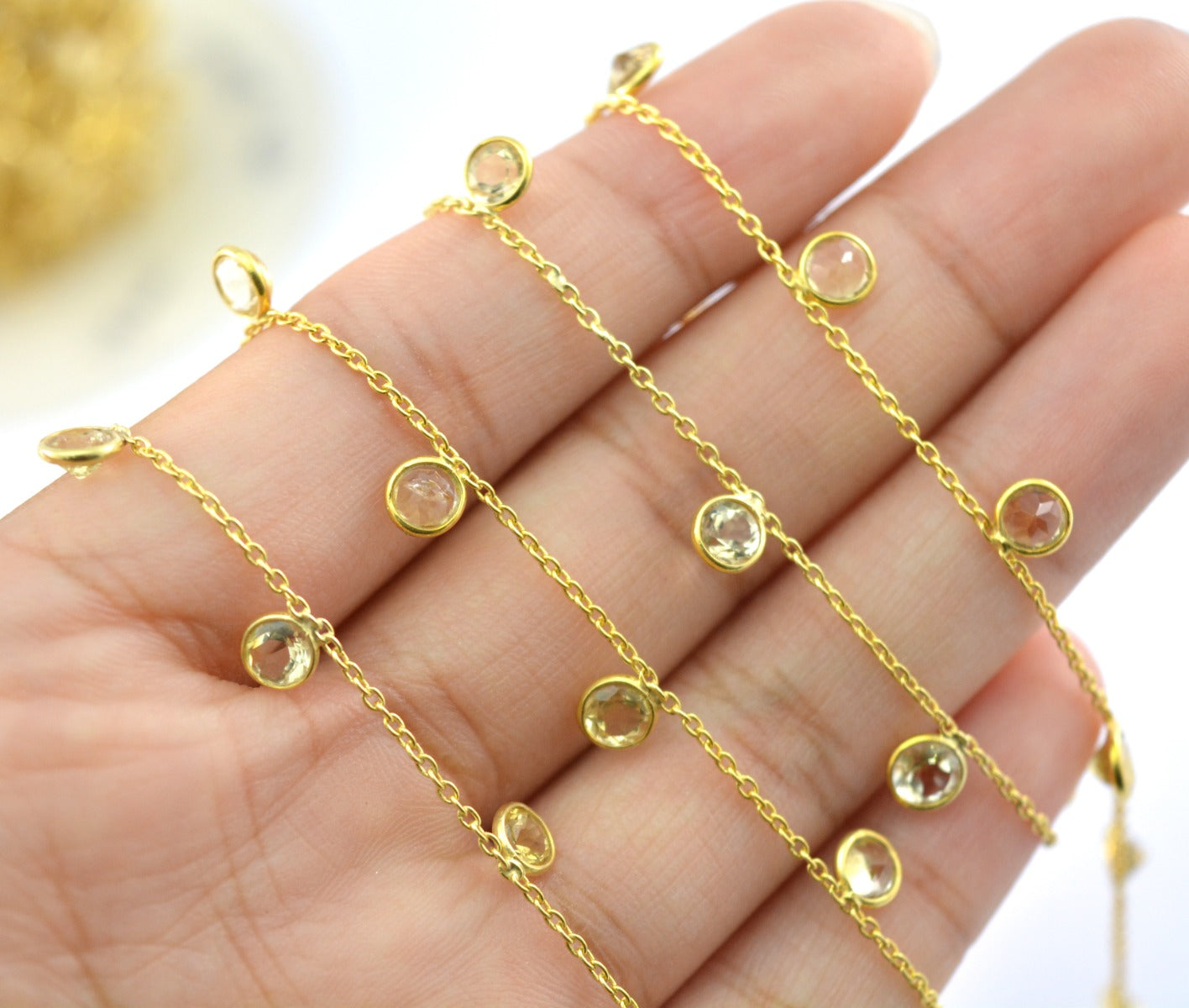 Citrine Rosary Chain - 925 Silver Gold, 4mm