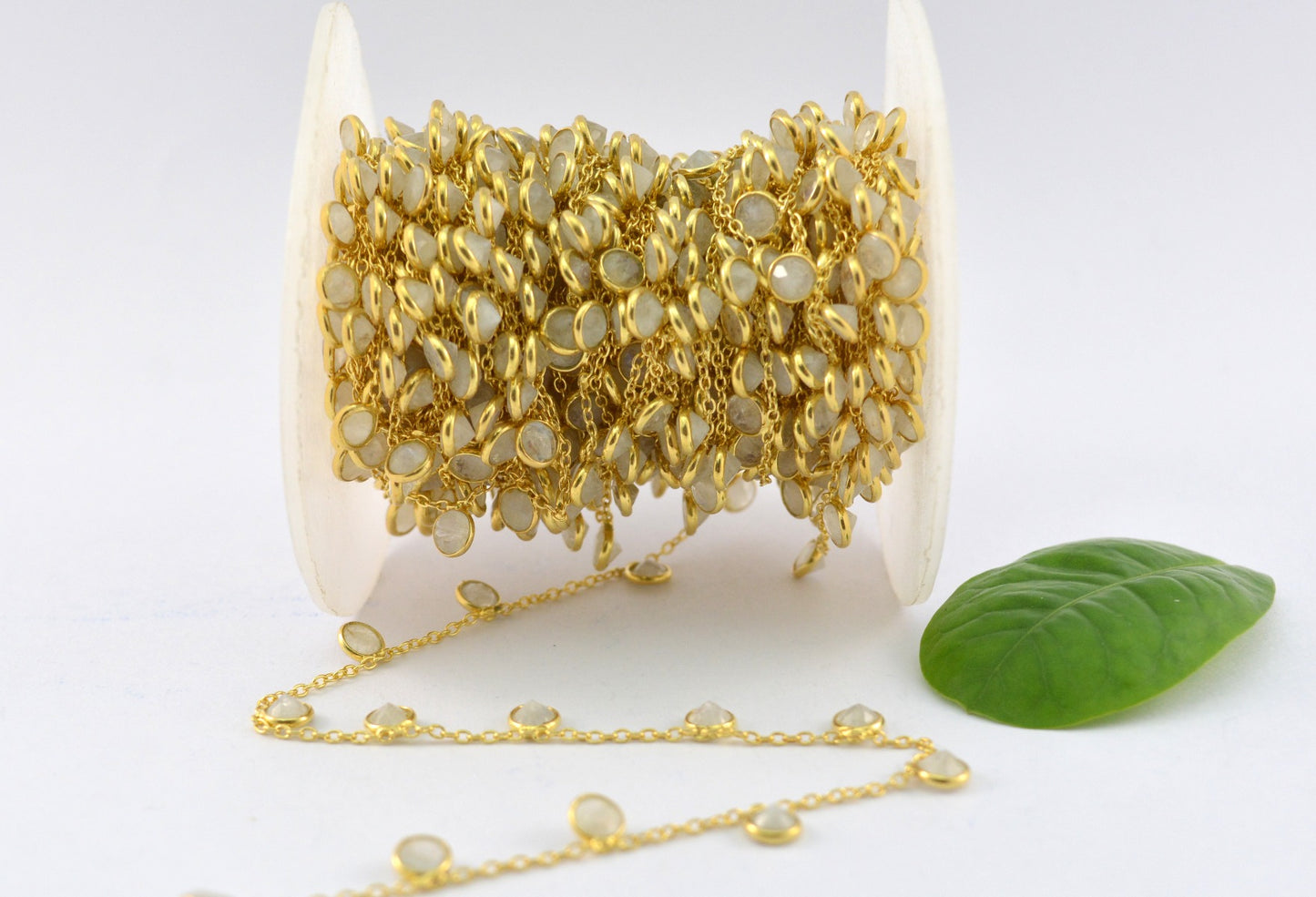 Classic Moonstone Rosary Chain in 925 Silver Gold - 4mm