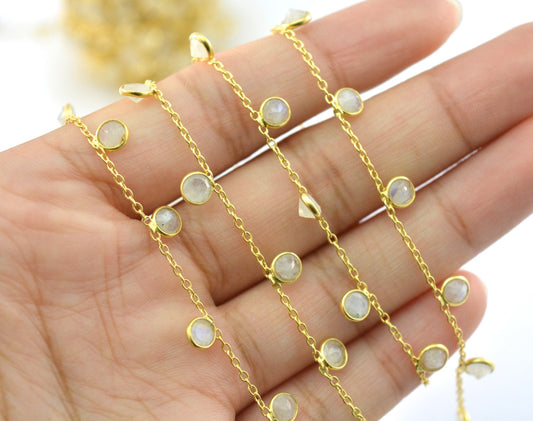 Classic Moonstone Rosary Chain in 925 Silver Gold - 4mm