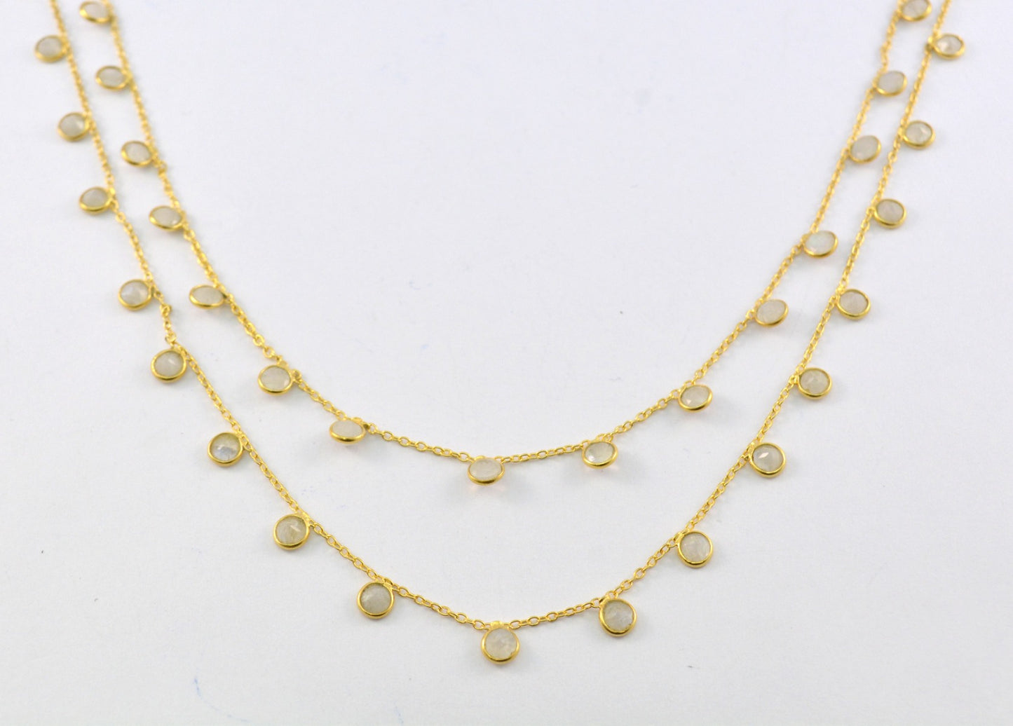 Classic Moonstone Rosary Chain in 925 Silver Gold - 4mm