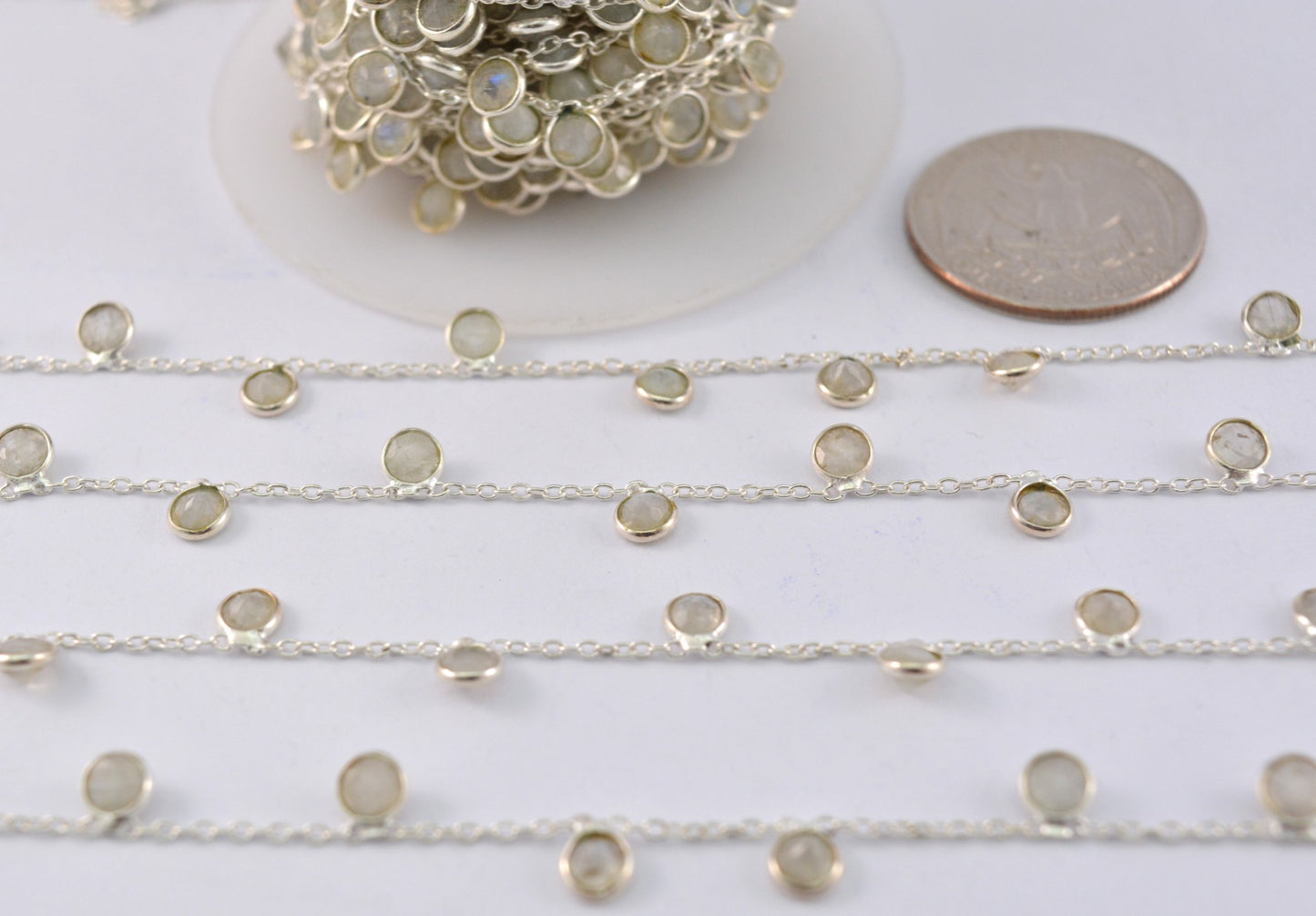 Classic Moonstone Rosary Chain in 925 Silver Gold - 4mm