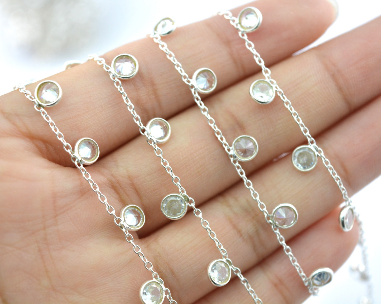 Stunning Crystal Rosary Chain in 925 Silver Gold - 4mm