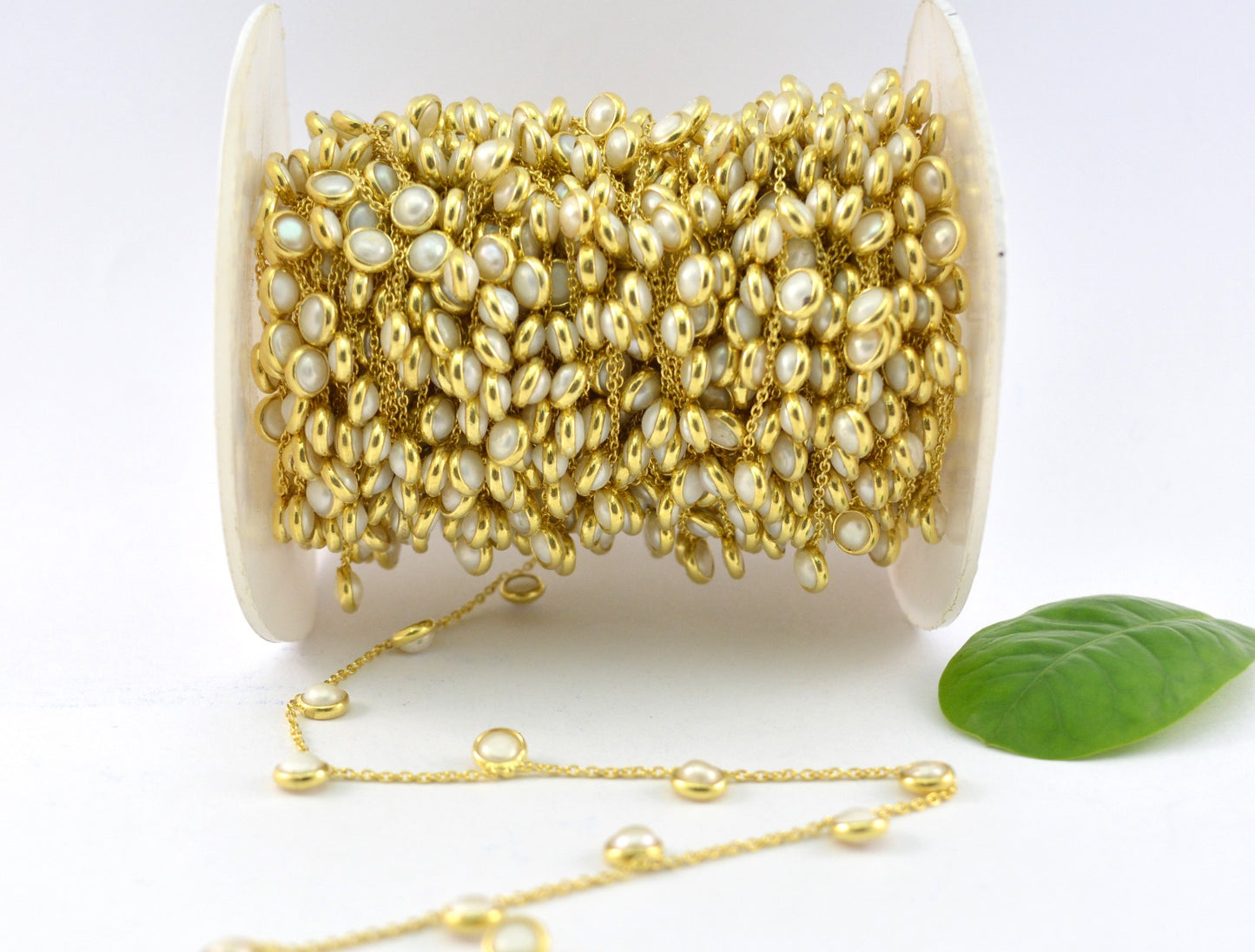 925 Silver Gold Rosary Chain with Pearl - 4mm