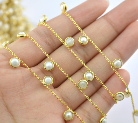 925 Silver Gold Rosary Chain with Pearl - 4mm