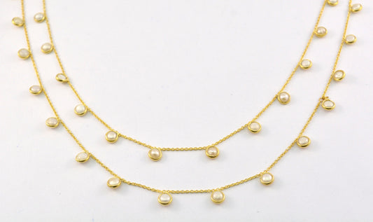 925 Silver Gold Rosary Chain with Pearl - 4mm - view 3