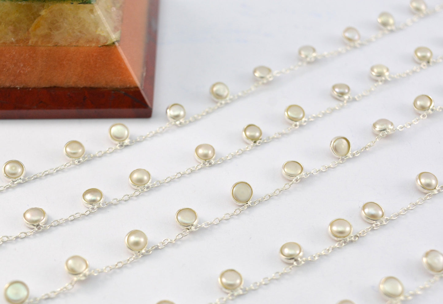 925 Silver Gold Rosary Chain with Pearl - 4mm