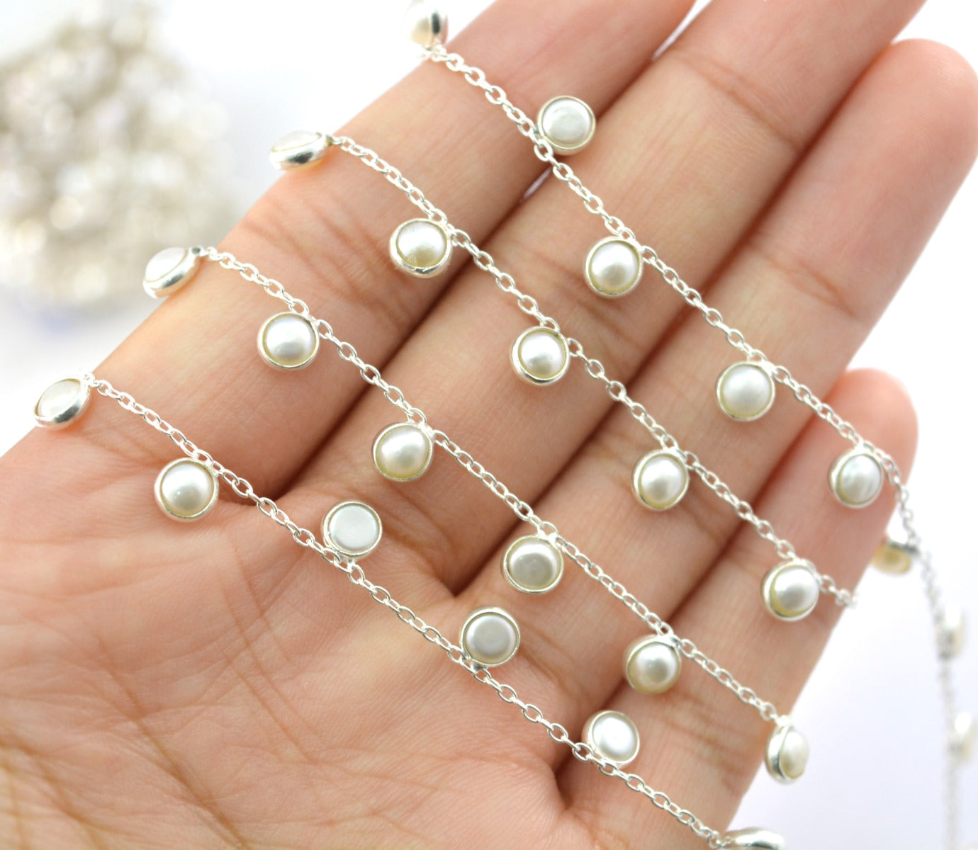 925 Silver Gold Rosary Chain with Pearl - 4mm