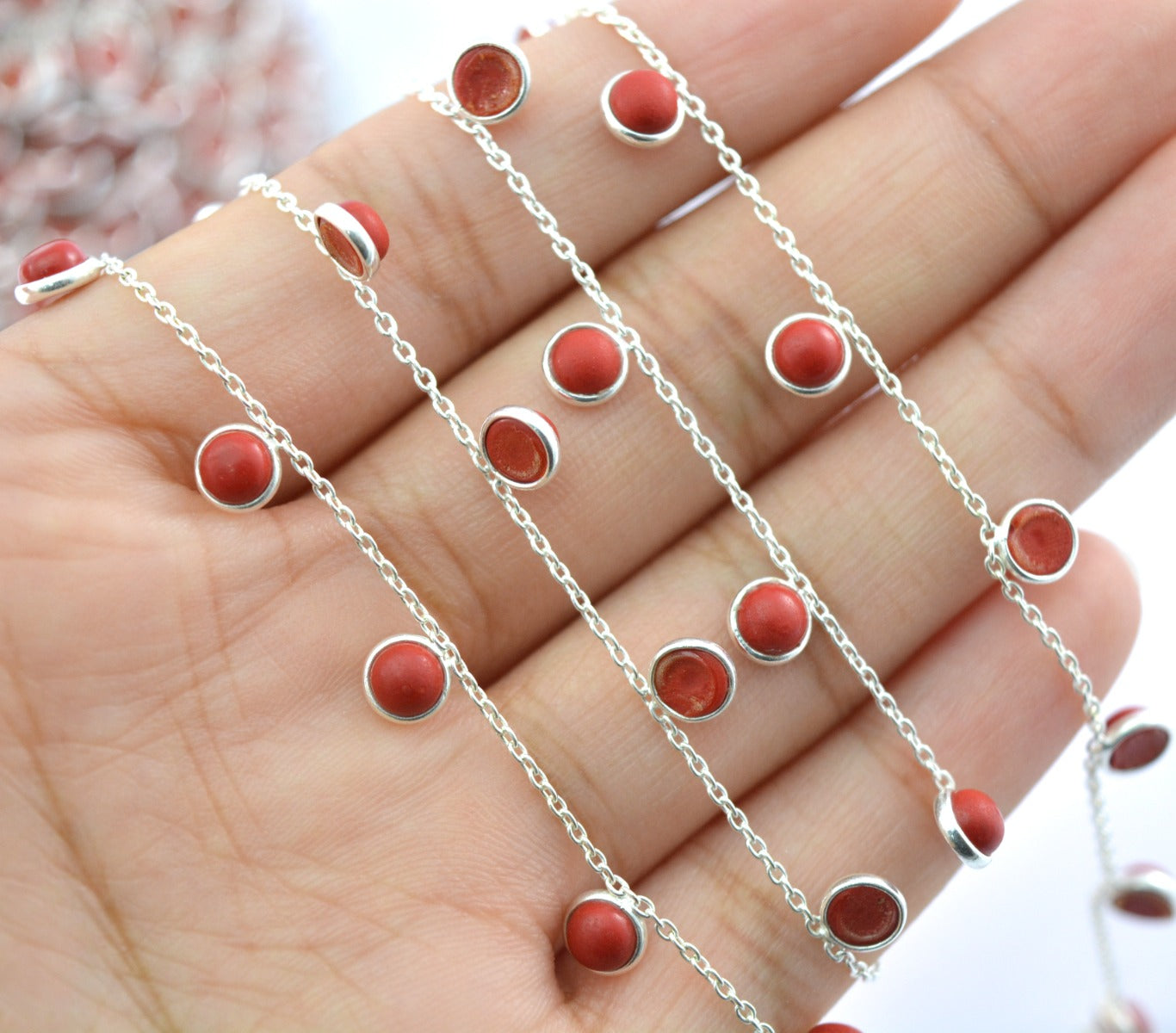 Coral Rosary Chain - 925 Silver Gold, 4mm