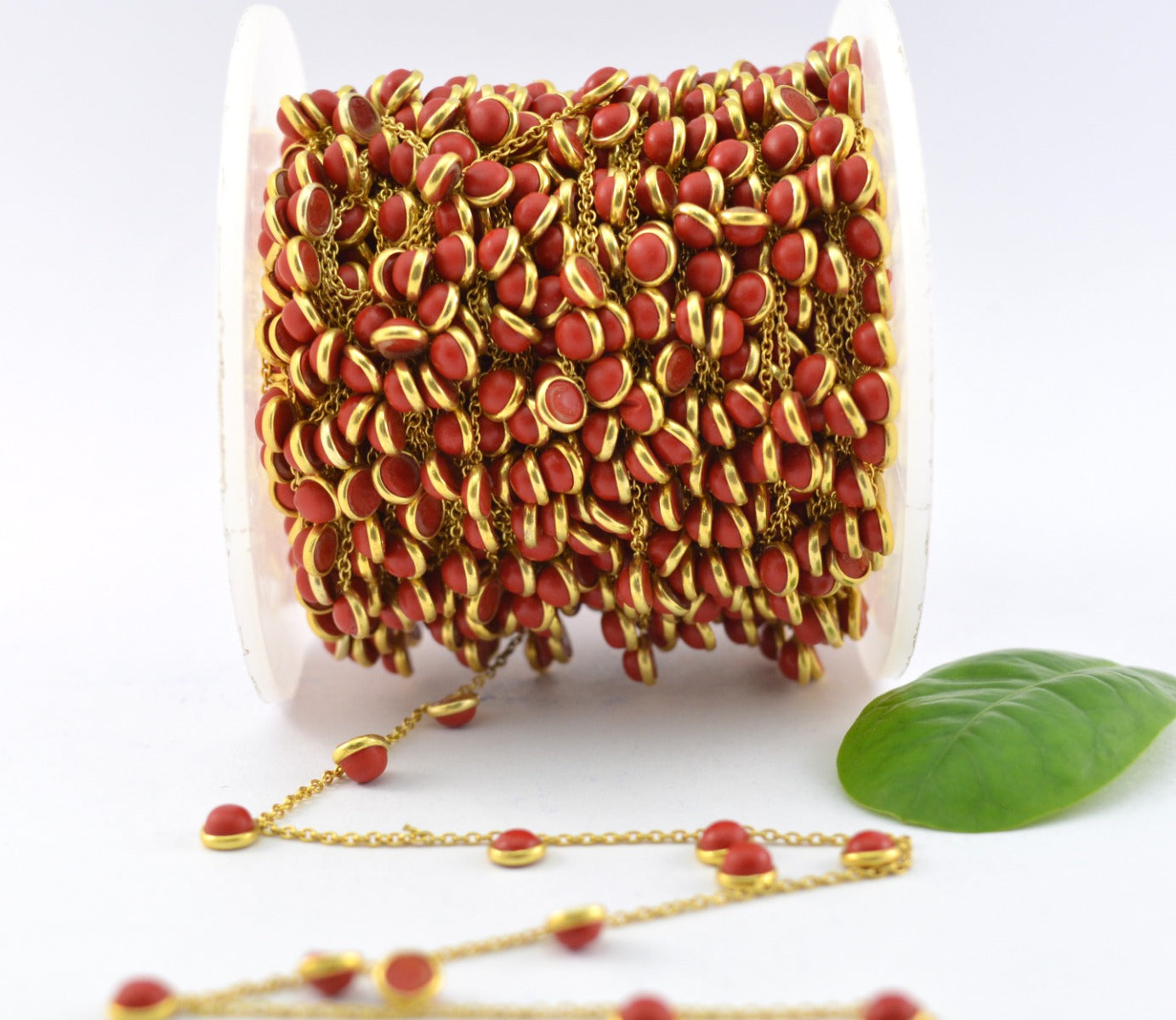 Coral Rosary Chain - 925 Silver Gold, 4mm