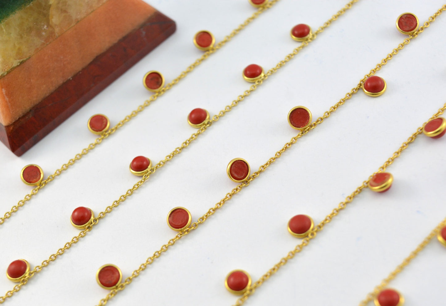 Coral Rosary Chain - 925 Silver Gold, 4mm