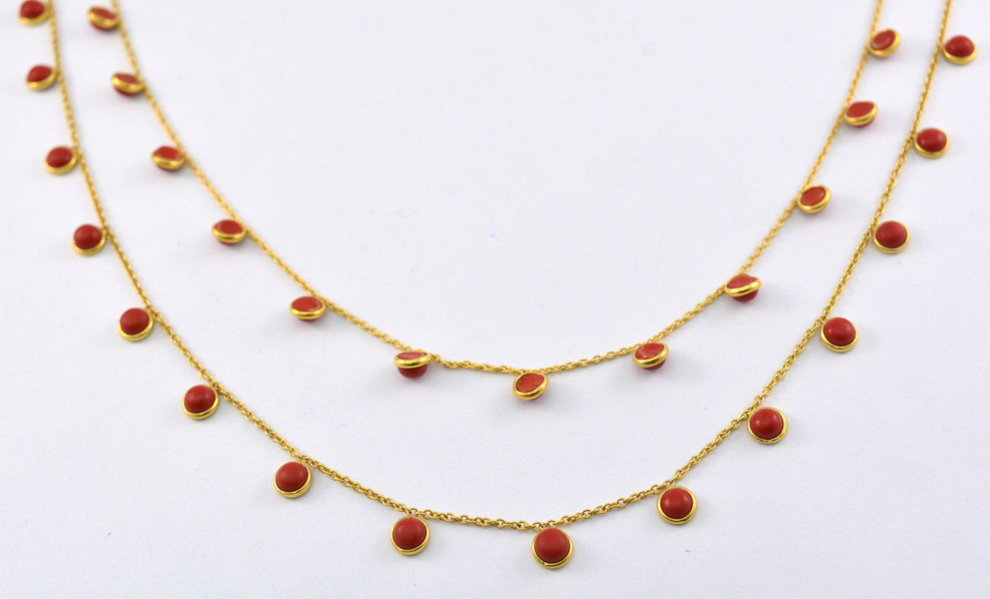 Coral Rosary Chain - 925 Silver Gold, 4mm