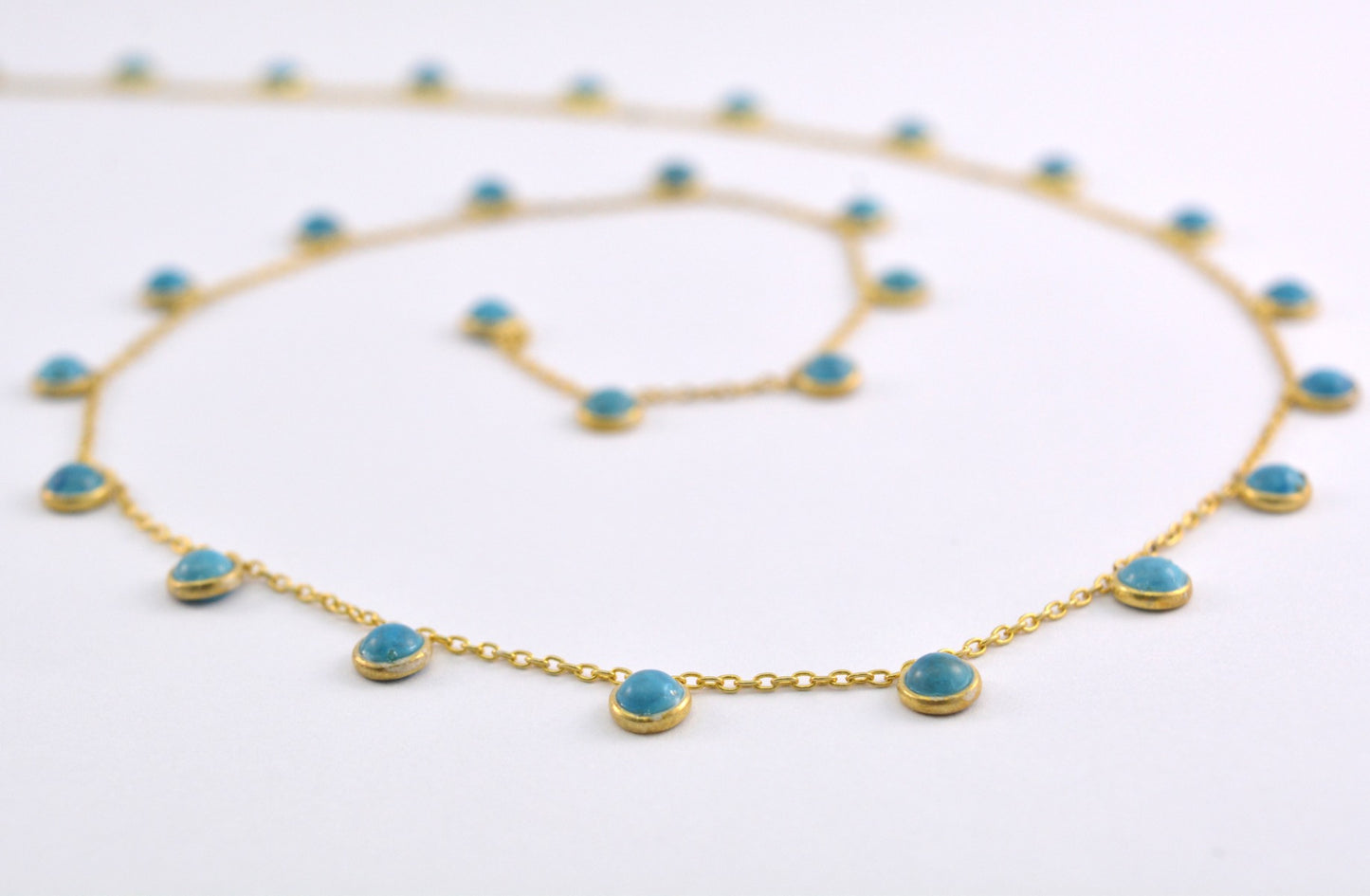 Turquoise Rosary Chain - 925 Silver Gold, 4mm