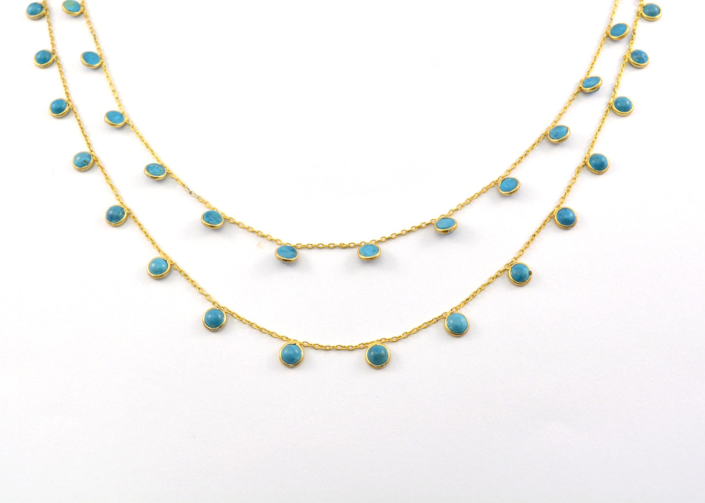 Turquoise Rosary Chain - 925 Silver Gold, 4mm