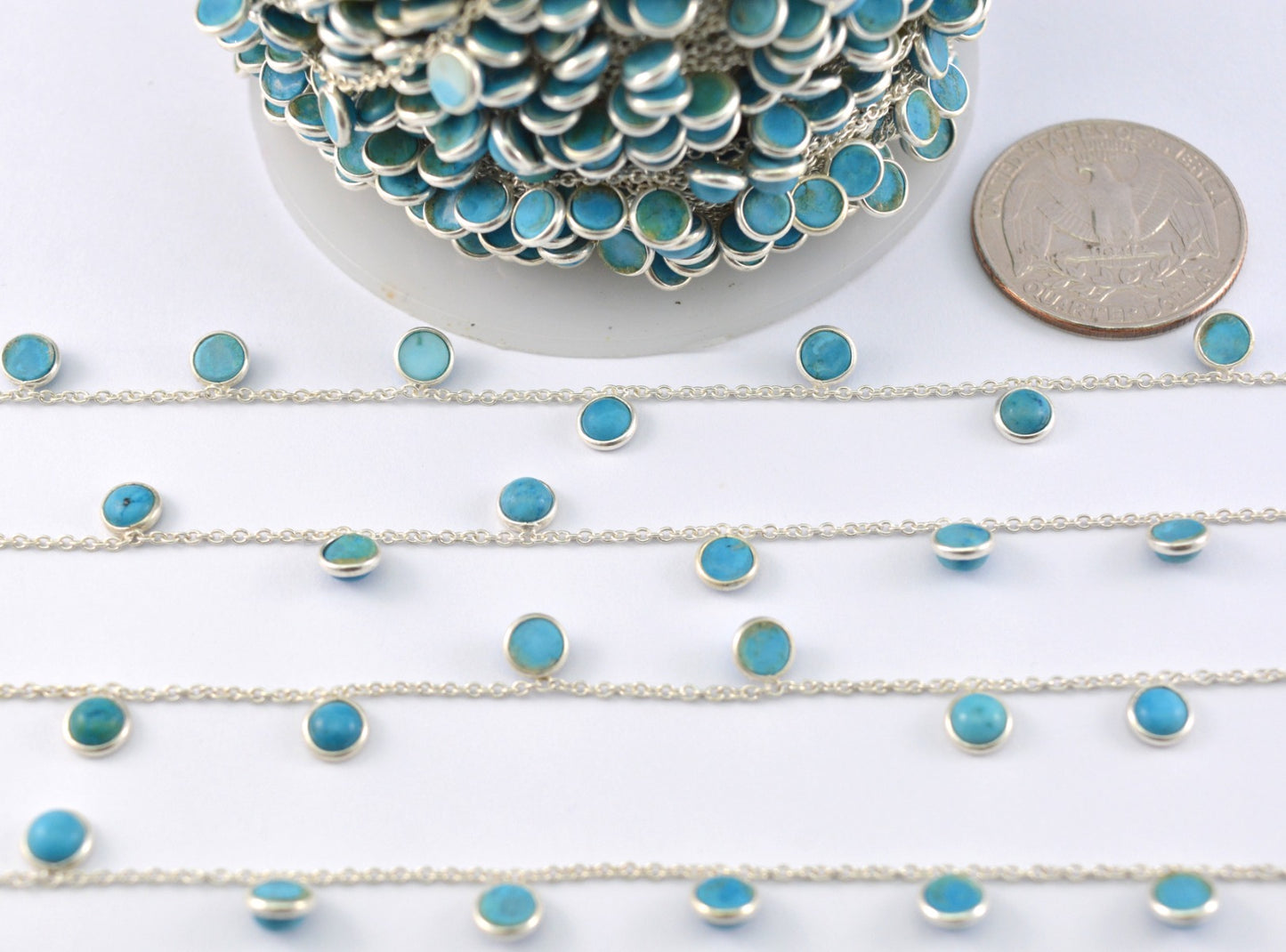Turquoise Rosary Chain - 925 Silver Gold, 4mm