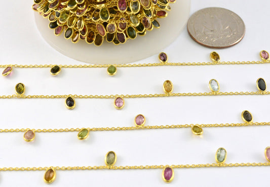 Stone Rosary Chain - 925 Silver Gold, 4.00mm