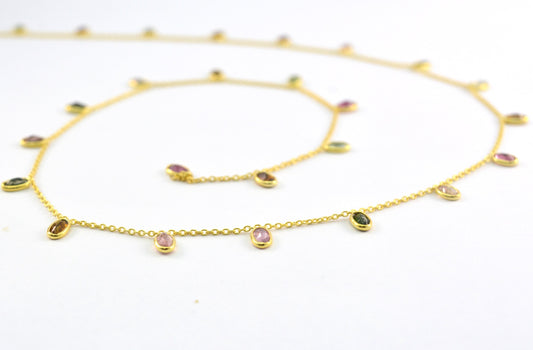 Multi Tourmaline Rosary Chain, 925 Sterling Silver, 6x4mm Faceted - view 3