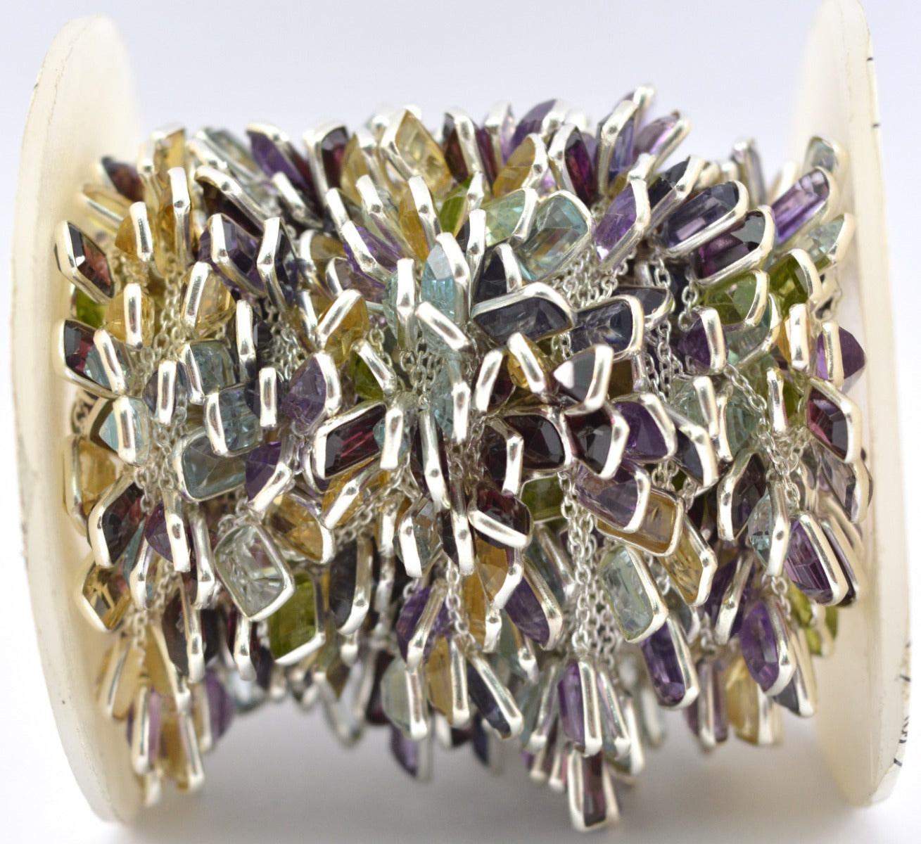 Stylish 925 Silver Gold Rosary Chain - Multi Stone 4.00mm