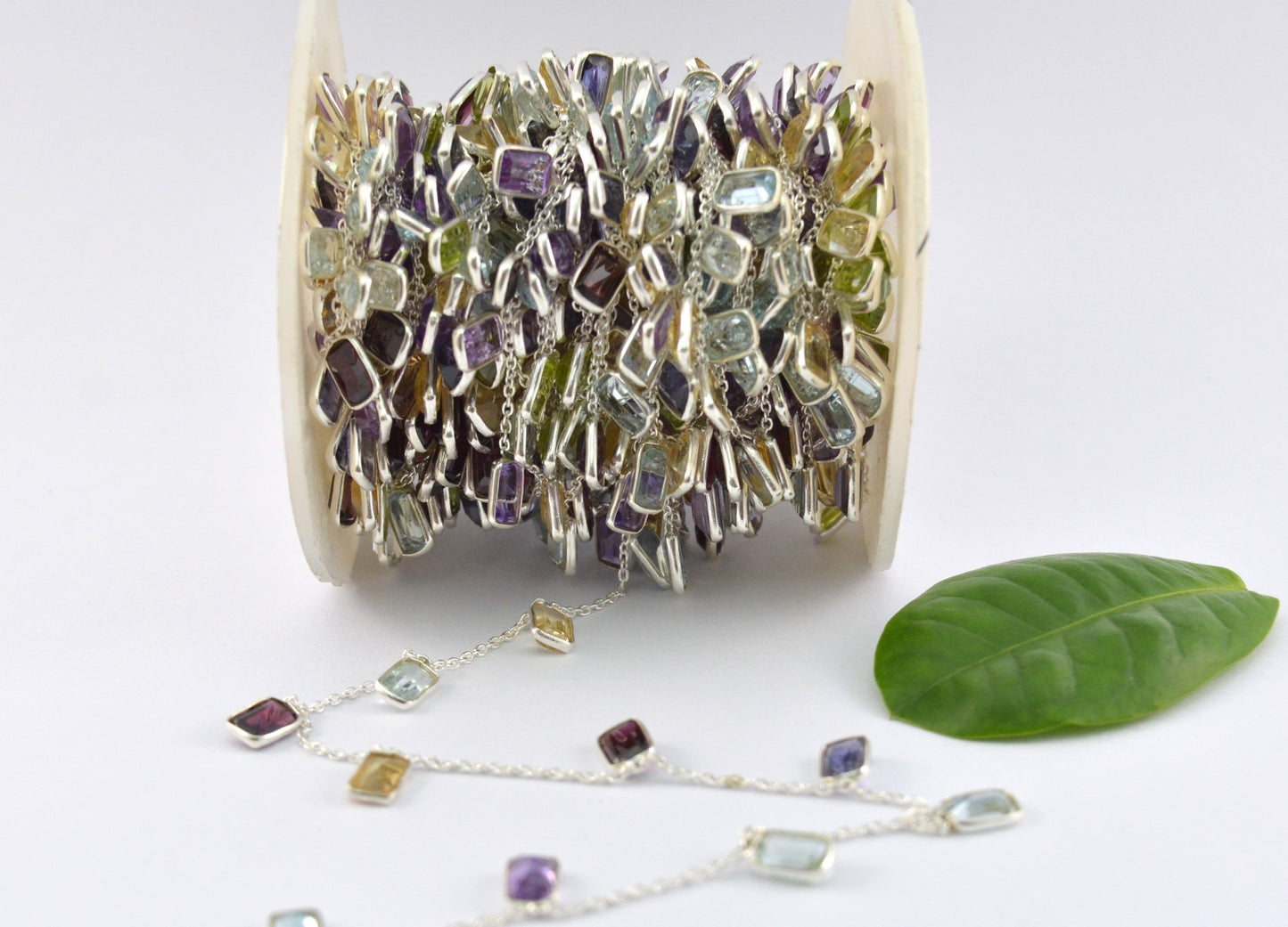 Stylish 925 Silver Gold Rosary Chain - Multi Stone 4.00mm