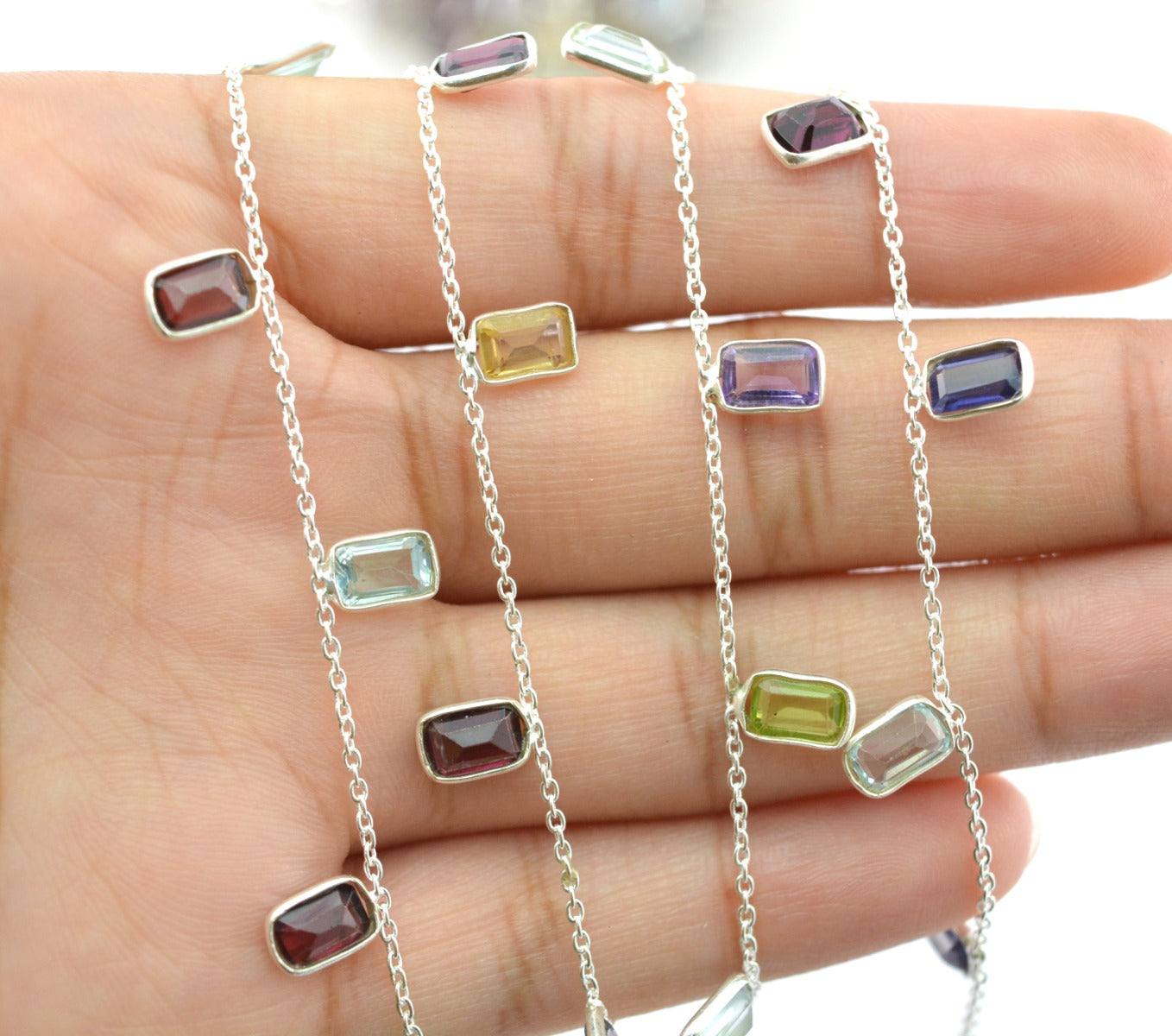 Stylish 925 Silver Gold Rosary Chain - Multi Stone 4.00mm