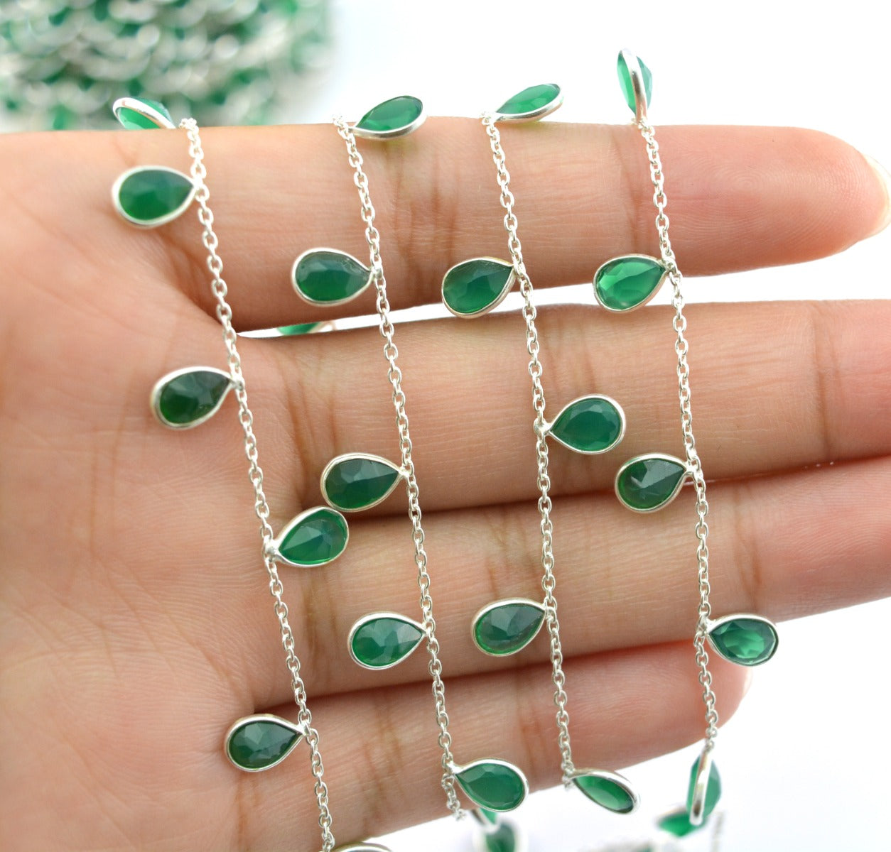 925 Silver Gold Rosary Chain with Onyx - 4.00mm